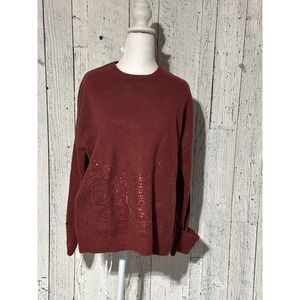 Wynne Collection Womens Sweater Red with Sequins Long Sleeve Size Medium